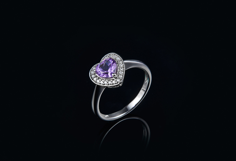 欧美潮款设计心形紫宝纯银戒指S925银戒子外贸首饰银饰品厂家直销