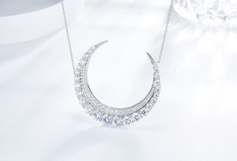 s925纯银月亮形镶石项链 广州MISSG高档珠宝生产厂家来图来样加工定制