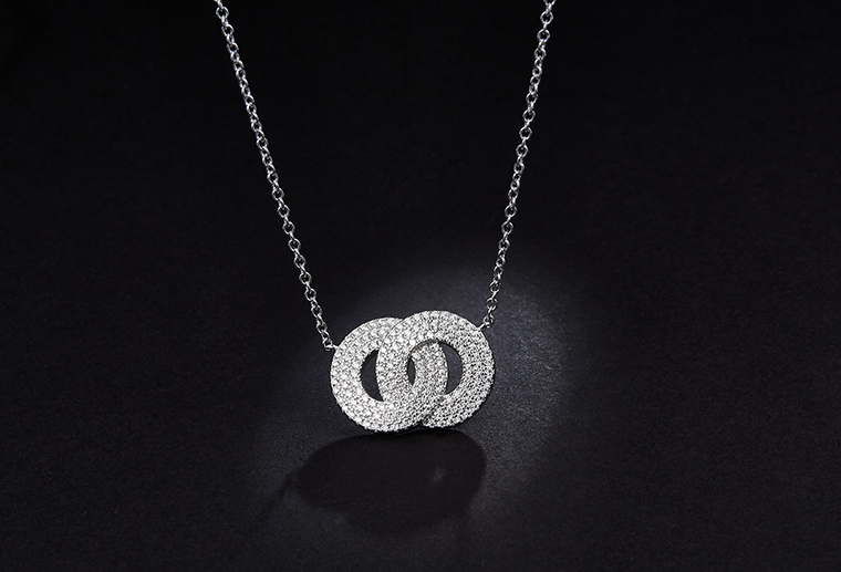 s925纯银双环镶石项链广州MISSG高档珠宝生产厂家来图来样加工定制