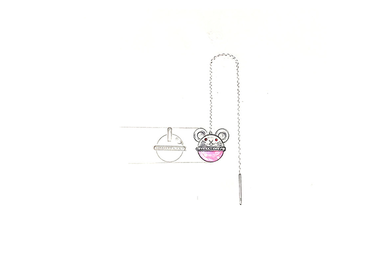 MISSG珠宝原创设计手绘作品可爱小老鼠部队称耳线耳环925银饰品加工定制首饰厂
