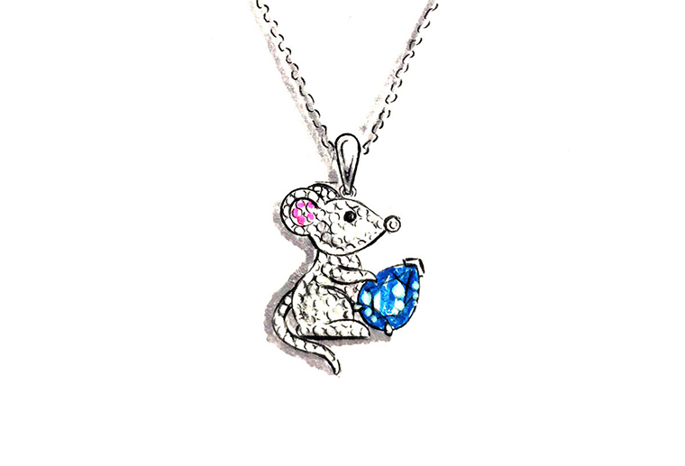 MISSG珠宝原创设计手绘作品可爱小老鼠吊坠925银饰品项链加工定制首饰厂