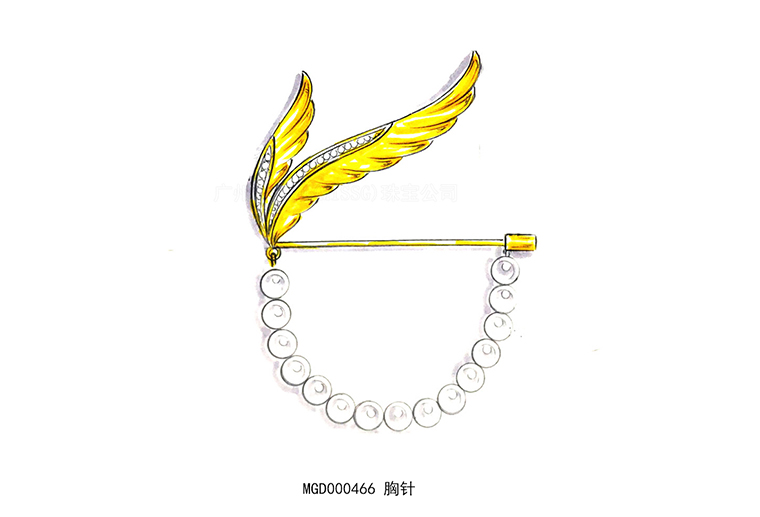 MISSG珠宝原创设计款式天使翅膀珍珠胸针925银饰品加工定制首饰厂